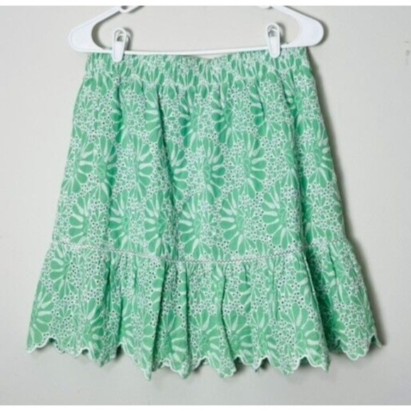Nwt Loft Eyelet Skirt‎ Women's Small Green White Tiered Ruffle Hem Summer Cute - Picture 2 of 9